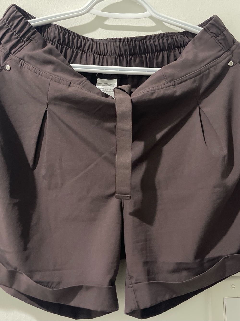 MPG Dark Brown Elastic Waist Pleated Shorts